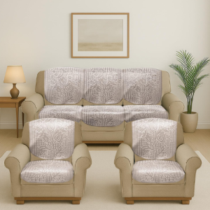 Cloth Fusion Italian Velvet Sofa Cover 5 Seater Set, Perfect Floral Embossed Sofa