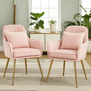 CHAIR DECOR Baby Pink Velvet Chair with Pillow for Home, Office, restauren