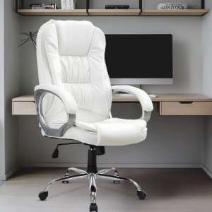 Ergonomic High Back Premium Leatherette Office Chair with Fixed Armrests, Heavy Duty Chrome Base,